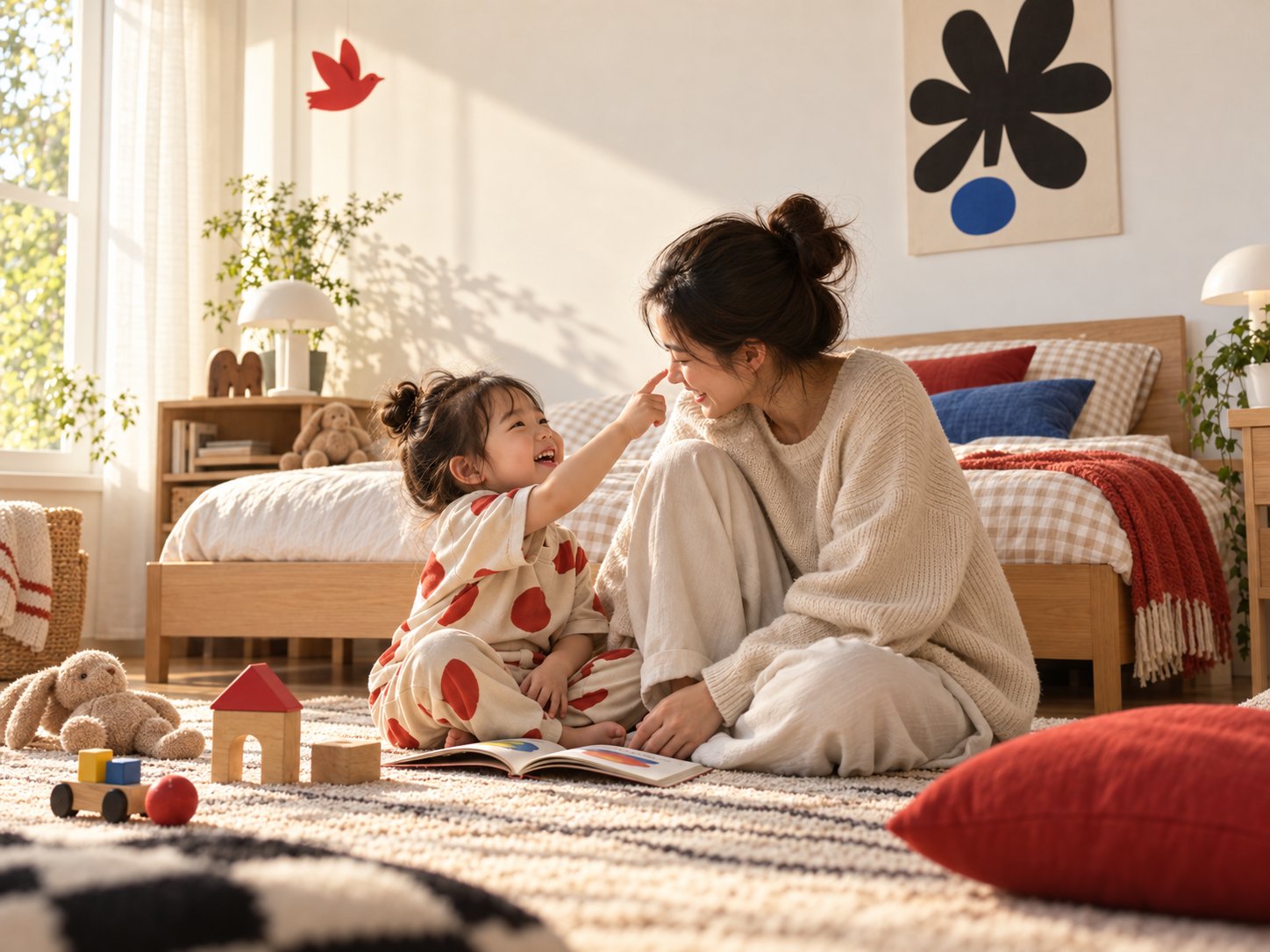 Mother and daughter playing on the floor