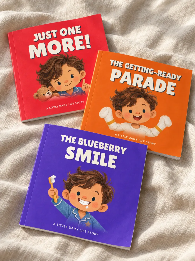The three Little Daily Life books on a linen blanket