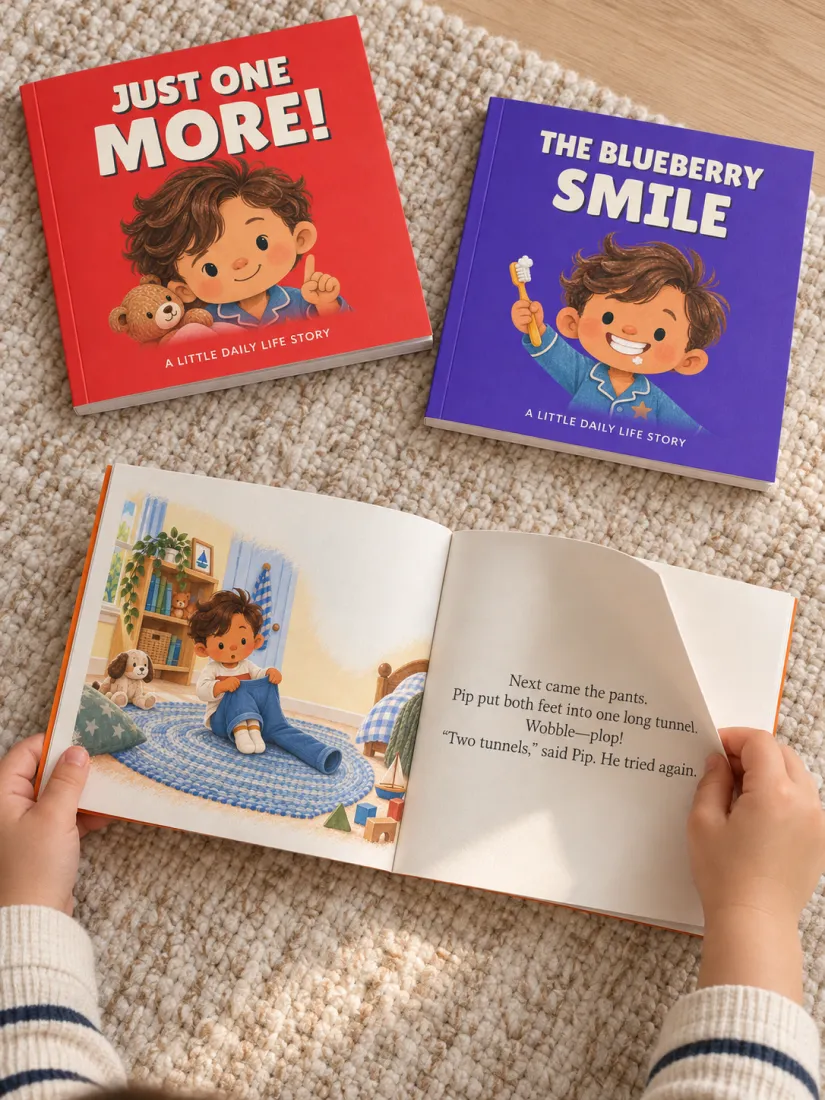 A child turning the pages of The Getting-Ready Parade